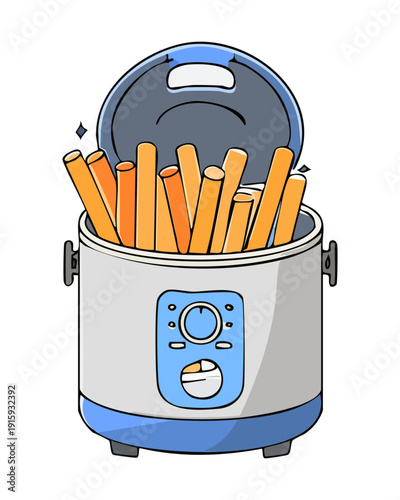Professional deep fryer basket filled with many golden french fries for restaurant side dish - Vector Illustration