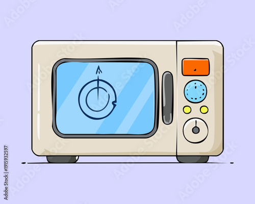 Blue microwave oven with an orange dial for heating up delicious food quickly - Vector Illustration