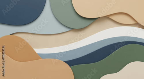Abstract Organic Shapes Wave Background, Earth Tones, Minimalist Paper Cutout Style