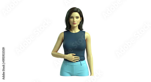 3D Render of a Woman in a Blue Tank Top and Light Blue Pants