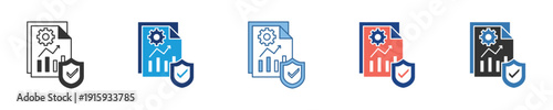 Secure business report icon set illustrating data protection, verified analytics, and integrity. This concept provides trusted insights for strategic management