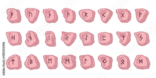 Set of hand drawn viking runes Rune stones with ancient norse alphabet characters engraved on them Scandinavian futhark germanic celtic Single element for design, print, web, decor