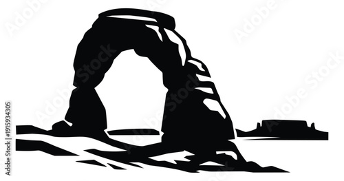 Silhouette illustration of a natural rock arch depicting an iconic desert landmark for travel and nature