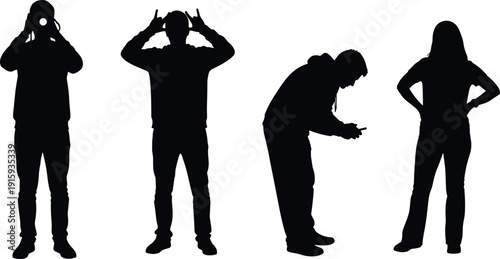 People Silhouette Collection Showing Different Standing And Gesture Poses Isolated On White Background