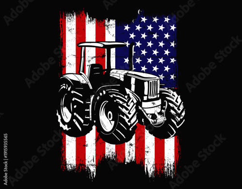 Tractor USA Flag Funny Digital Design - printable editable vector art file.