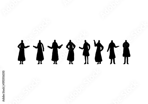 スカートをはいた女性のゆるい手描きシルエットセット