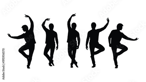 Silhouettes of dancers in various poses against a white background isolated on white background, Vector