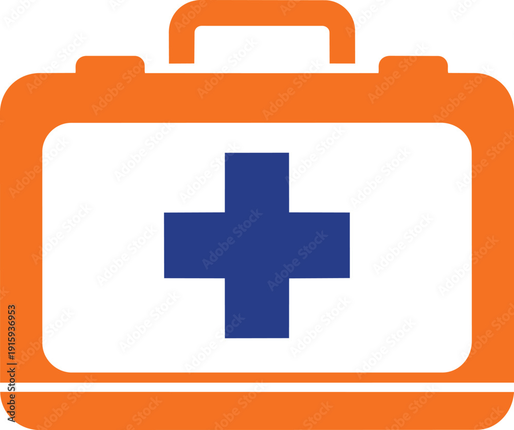 Obraz premium Orange first aid kit with blue cross on transparent background for medical emergencies