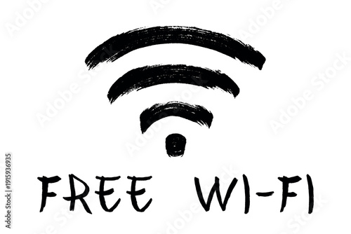 Hand drawn free wifi spot zone sign Public wi-fi area sign Wireless internet clipart in doodle style Single element for print, web, design, decor 3G, 4G, 5G, 6G, IoT