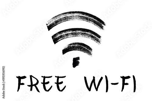 Hand drawn free wifi spot zone sign Public wi-fi area sign Wireless internet clipart in doodle style Single element for print, web, design, decor 3G, 4G, 5G, 6G, IoT