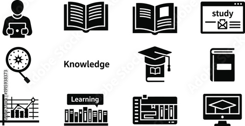 Diverse Icons Illustrating Education, Learning, and Knowledge Concepts study reading