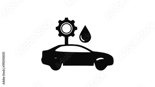 Vector illustration of car maintenance service icon with gear and oil drop symbol, automotive repair and lubrication concept graphic on a transparent background