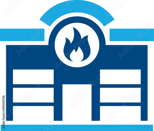 Fire Station Building Icon. Emergency Fire Department Symbol in Modern Flat Solid Style Vector Illustration.
