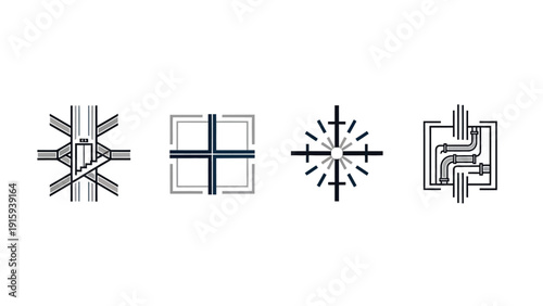 Abstract Geometric Symbols and Icons: Architecture, Technology, Precision, and Engineering