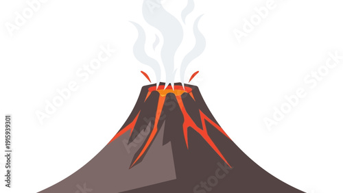 Active Volcano Erupting Lava and Smoke, Natural Disaster Concept