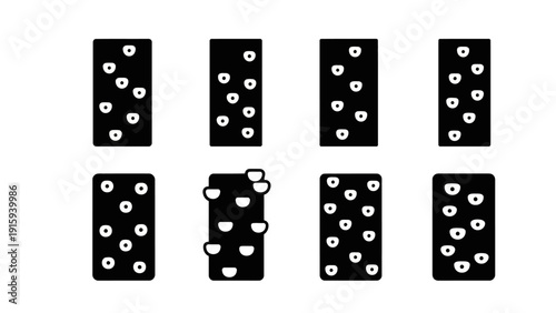 Climbing Holds Set: Black Rectangles with White Dots on White Background