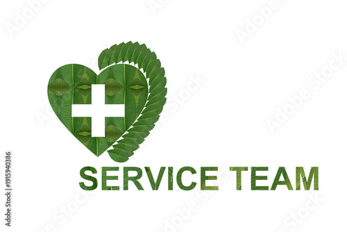 Green Medical Service Team Icon with Leaf Heart and Cross Symbol Isolated on Transparent Background
