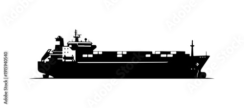 Silhouette of a large cargo ship or container vessel
