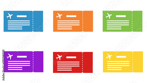 Colorful Airplane Tickets Collection Isolated on White Background