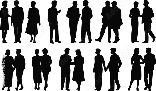 Diverse Silhouettes of Men and Women in Various Poses and Interactions people woman