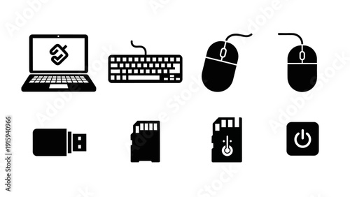 Computer Icons: Laptop, Keyboard, Mouse, USB, SD Card, Power Button