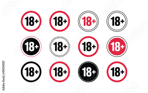 Age restriction icons for 18 plus vector illustrations