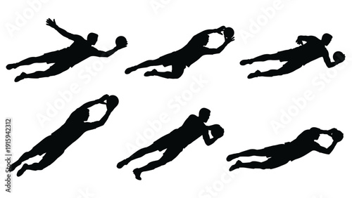 Goalkeeper Diving Silhouette Sequence: Catching Ball in Six Dynamic Poses