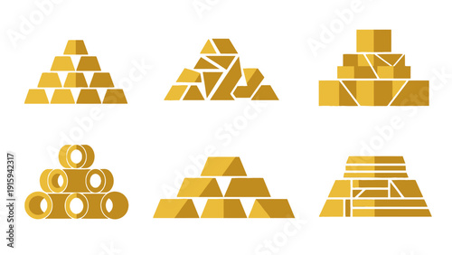 Golden Bars Stacked Icons: Wealth, Finance, Investment, Success, Luxury, Precious Metal