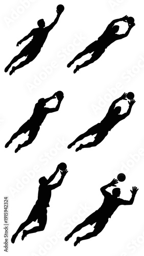 Goalkeeper Silhouette Set: Dynamic Diving Catches in Various Poses