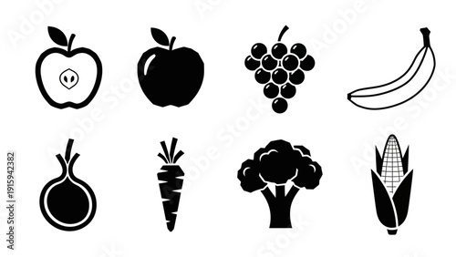 Healthy Food Icons: Fruits and Vegetables Collection