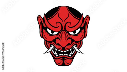 Japanese Oni Mask Red Demon Face Graphic Design