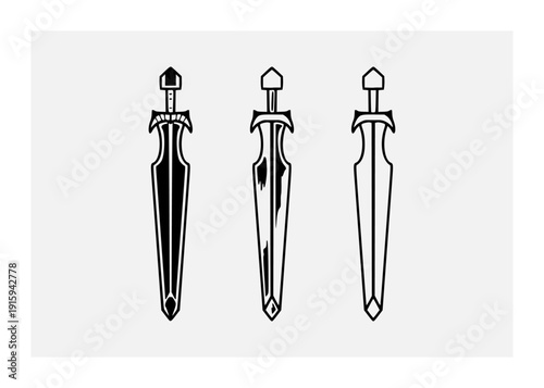 vector design with sketch black swords and different style