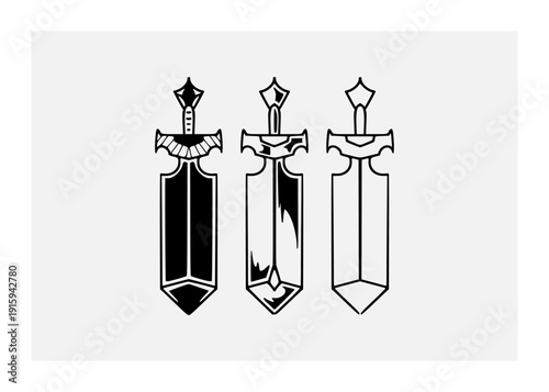 vector design with sketch black swords and different style