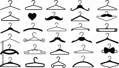 Assortment of Black Silhouette Clothes Hangers and Decorative Shapes icon