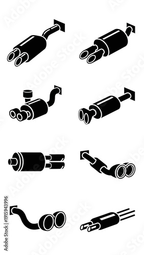 Set of Car Exhaust Mufflers Icons, Vector Illustrations