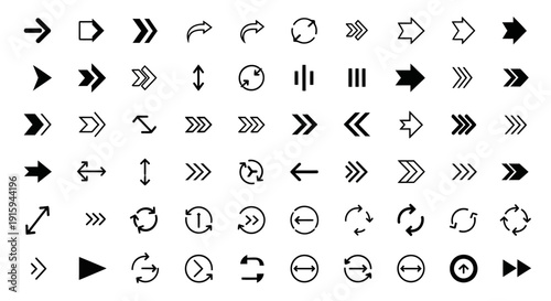 Collection of Diverse Arrow Icons and Symbols on White Background