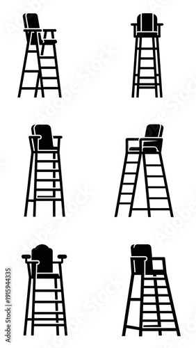 Set of Referee Chairs or Umpire Chairs Icons, Tennis Umpire Chair Silhouette