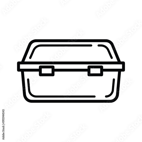 Simple black and white line drawing of a plastic container with a lid