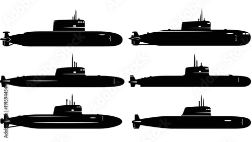 Silhouette Collection of Six Modern Submarines