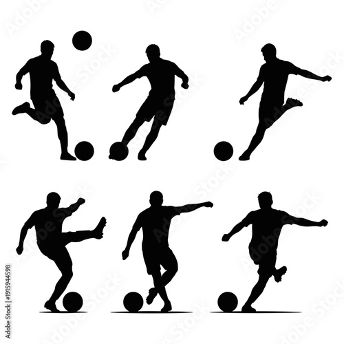 Soccer Player Silhouettes: Action Shots of Kicking and Dribbling