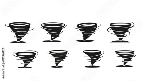 Tornado Icon Set: Collection of Swirling Wind Storm Vortex Symbols