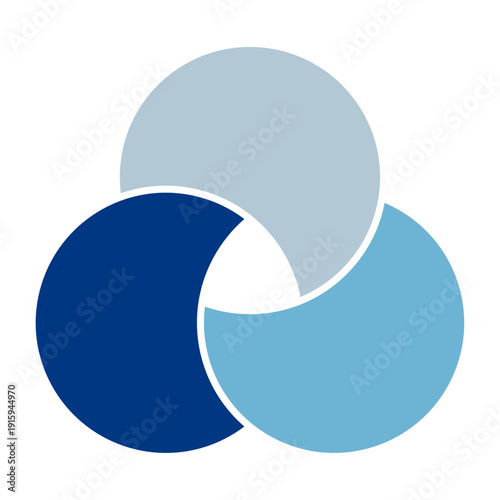 3要素の関係性と循環構造を表すブルートーンの三分割サイクル図テンプレート単品　図解デザイン素材