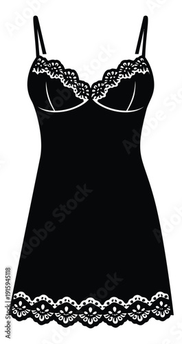 Stylized illustration of a black slip dress depicting lace trim details for intimate apparel designs