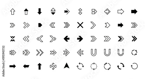 Diverse Arrow Icons Collection: Navigation, Direction, and Symbols
