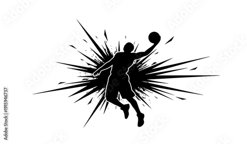 Explosive Basketball Slam Dunk Silhouette with Dynamic Splash Effect Vector Illustration