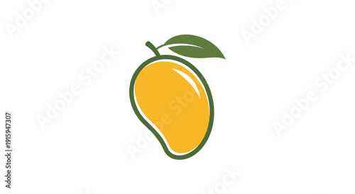 Vibrant Yellow Mango with Green Leaf Illustration.