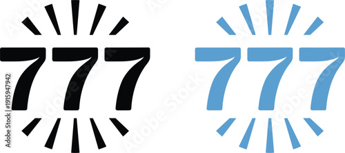 Two Sets Of Black And Blue Lucky Number Seven With Sunburst Effect gambling casino