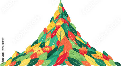 Abstract Mountain of Colorful Autumn Leaves and Spring Flowers Illustration
