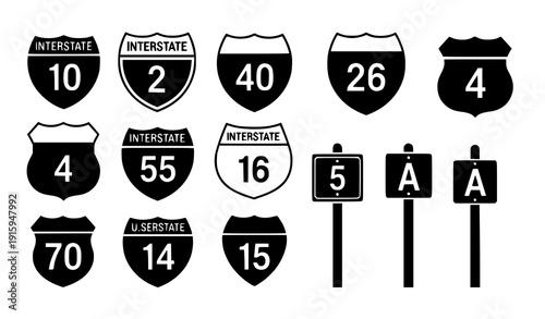 Interstate route sign set highway shield vector icons