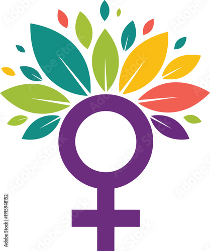 Venus Female Gender Symbol with Colorful Botanical Leaf Crown Illustration